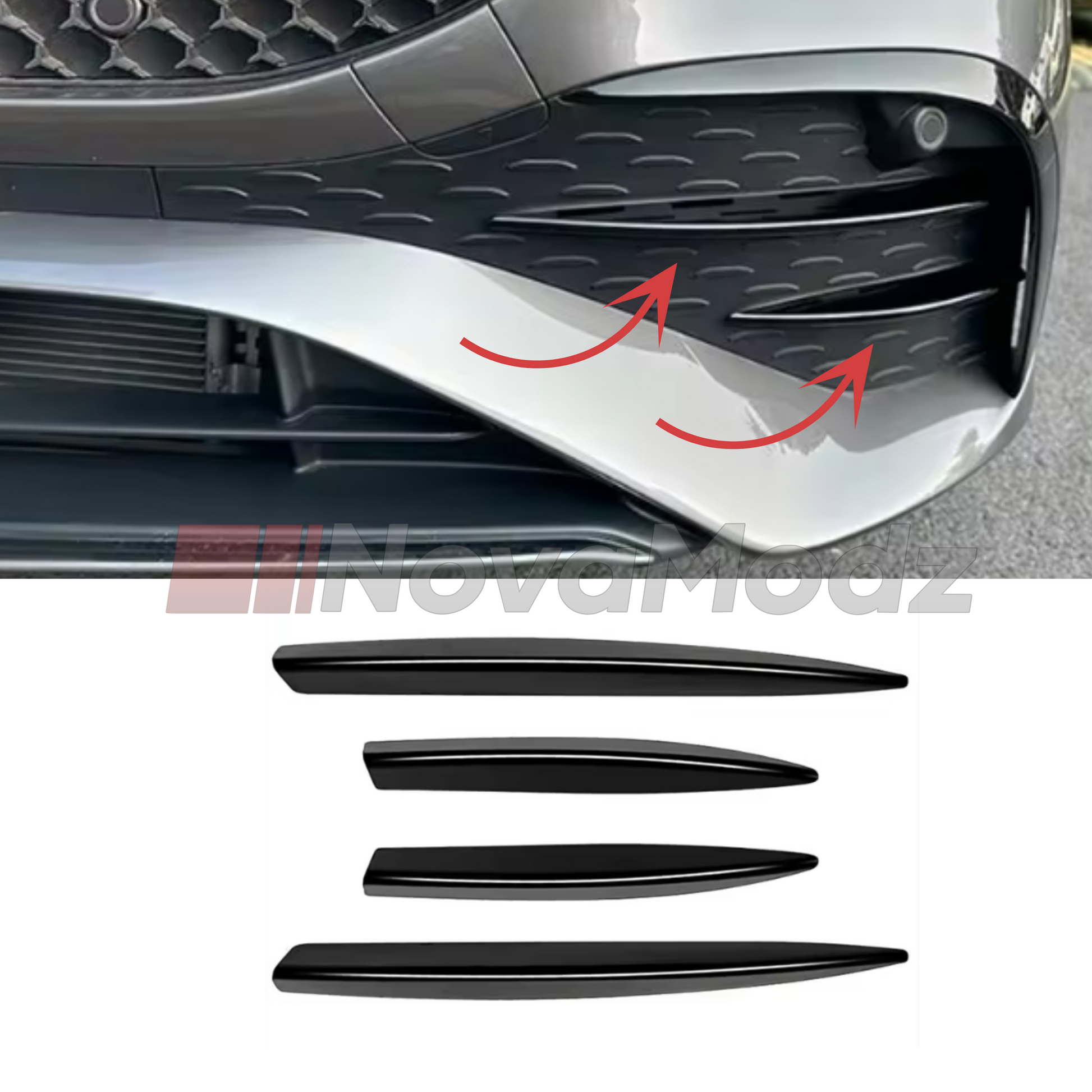 Cover splitter anteriori AMG style montate su Mercedes Classe A W177 2023+ con kit in ABS nero lucido
