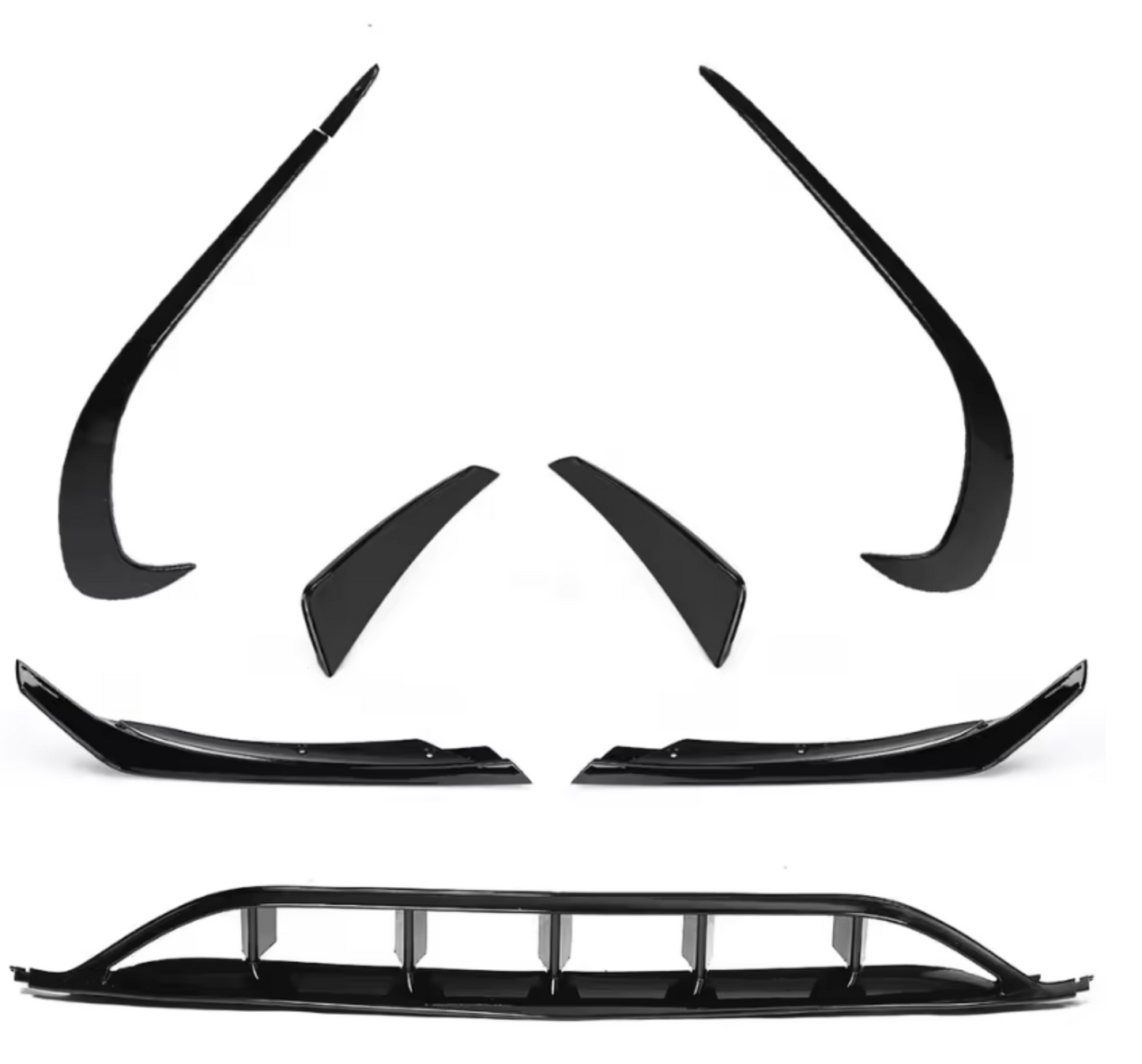 Aero kit anteriore per Mercedes Classe A W176 – set completo di splitter e alette su sfondo bianco